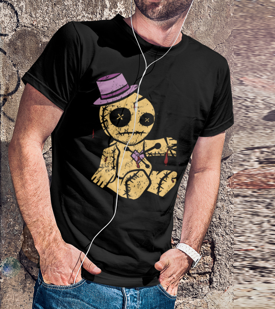 Halloween Voodoo Doll With Stitching And Purple Hat T-Shirt