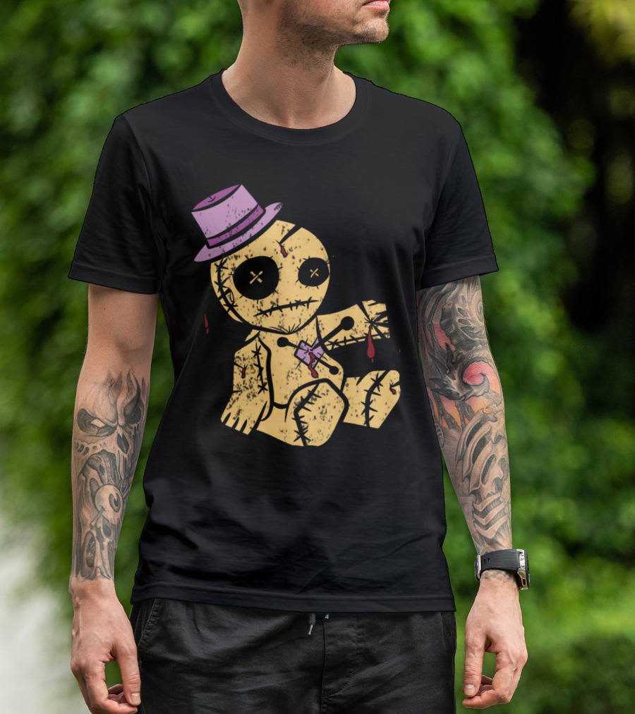Halloween Voodoo Doll With Stitching And Purple Hat T-Shirt
