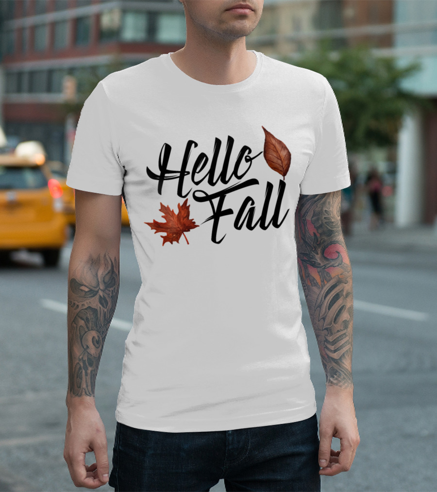Hello Fall Leaves Autumn Boots Are Falling T-Shirt
