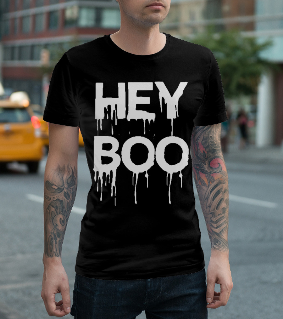 Hey Boo Funny Halloween Horror Scary Ghost Dripping Text T-Shirt