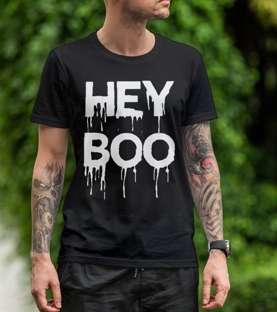 Hey Boo Funny Halloween Horror Scary Ghost Dripping Text T-Shirt