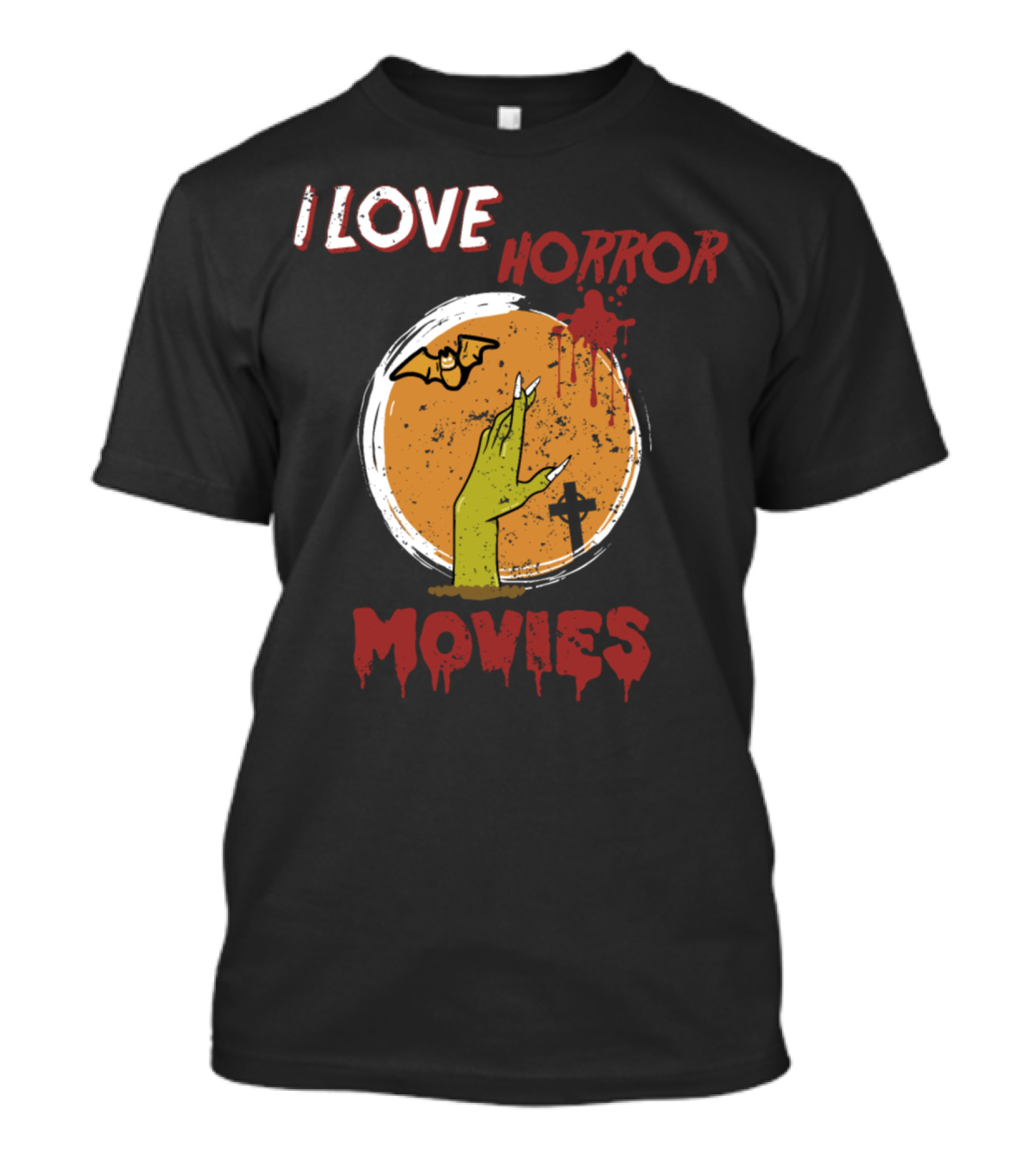 I Love Horror Movies Bat Moon Hand Cross T-Shirt