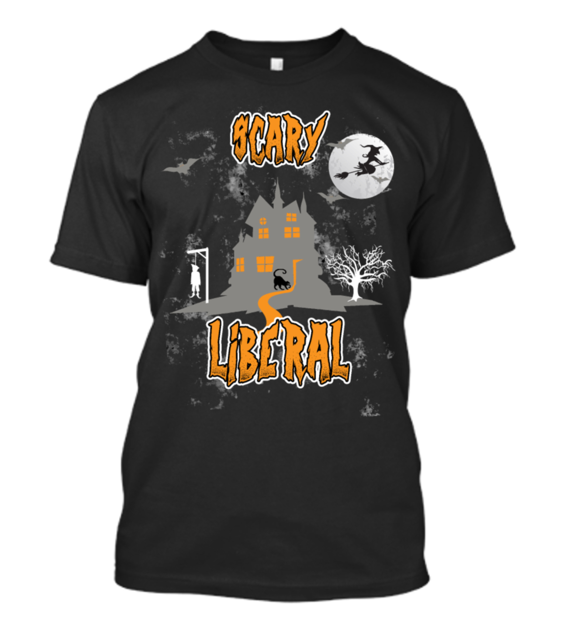 Scary Liberal Halloween Haunted House Moon Witch Bat Cat Tree T-Shirt