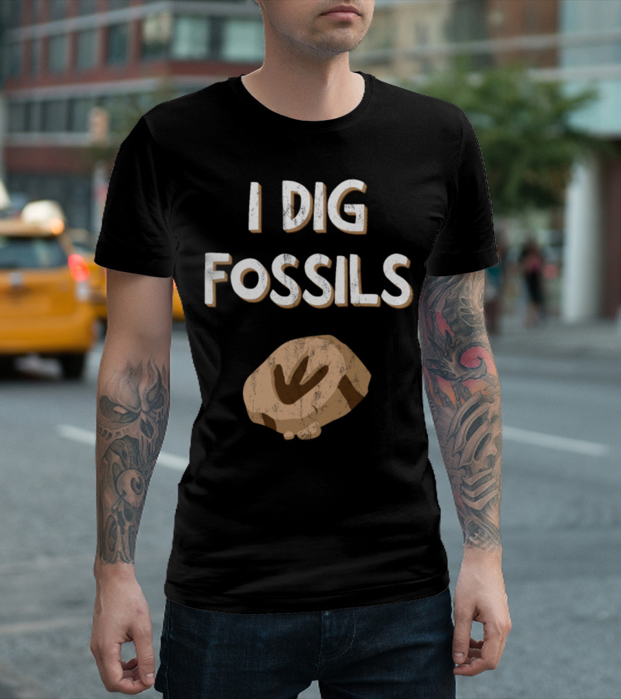 I Dig Fossils Ammonite Geology Geologist Rock Dinosaur Digging Paleontology T-Shirt