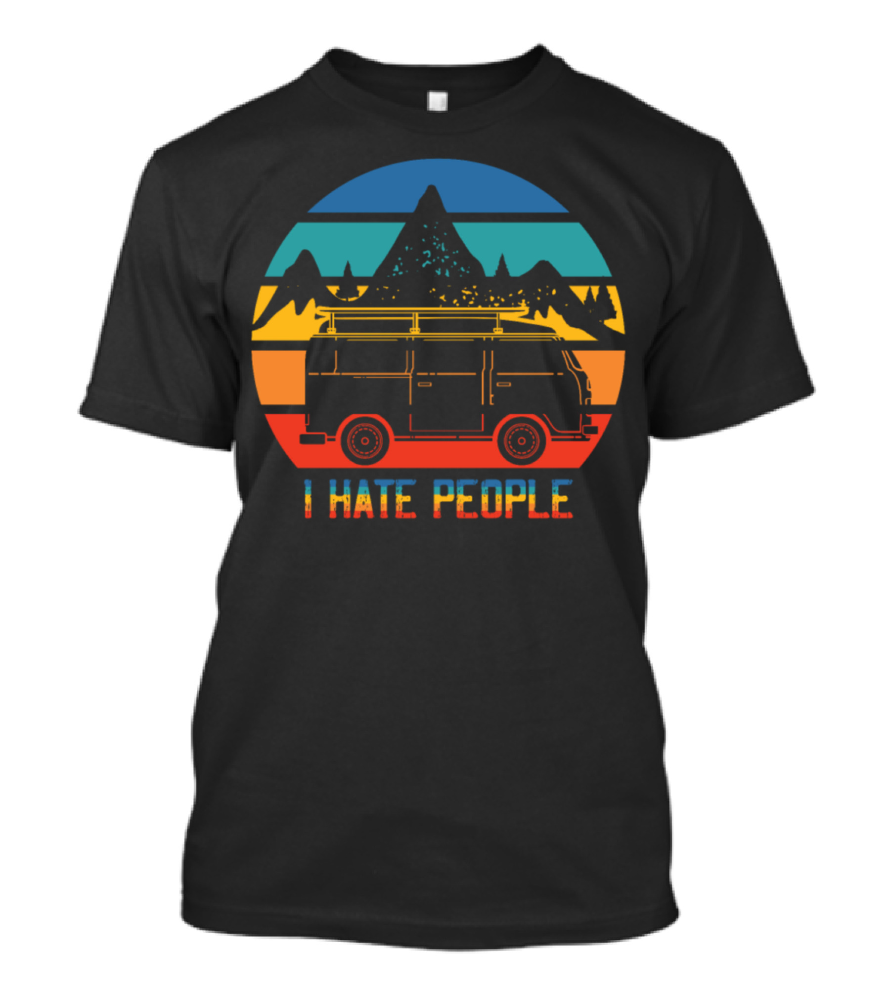 I Hate People Camping Van Mountains Retro Sunset T-Shirt