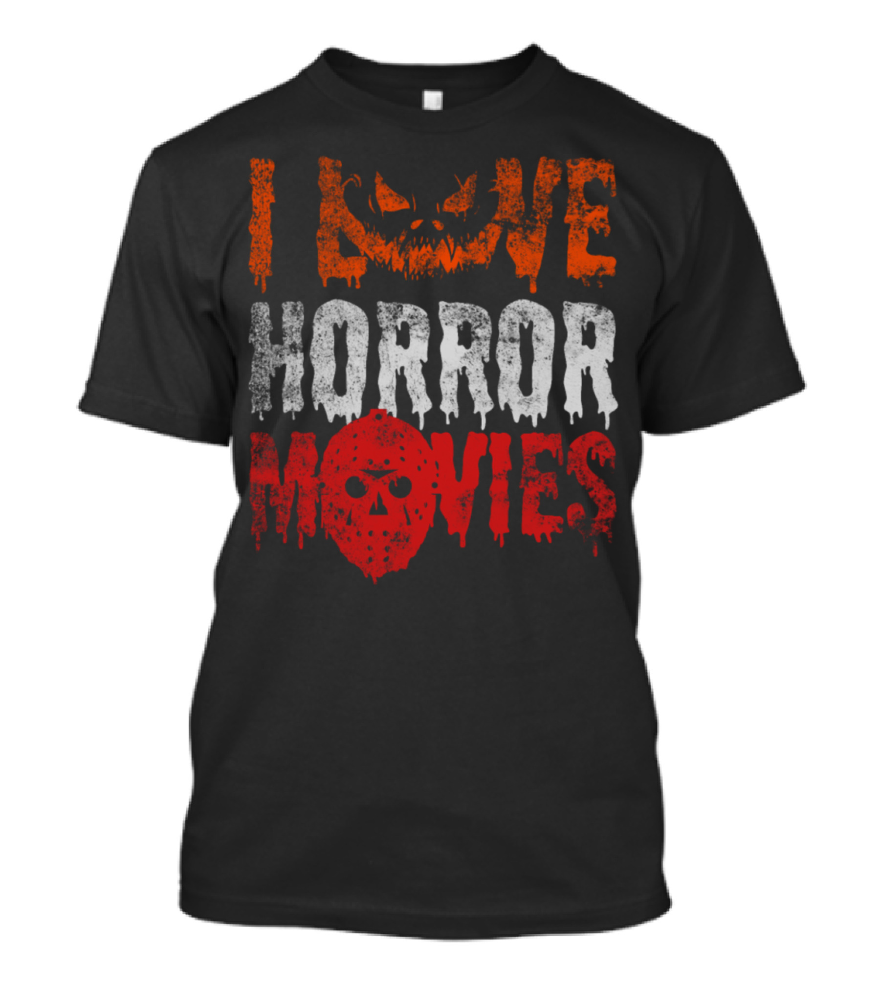 I Love Horror Movies Pumpkin Skull Text T-Shirt