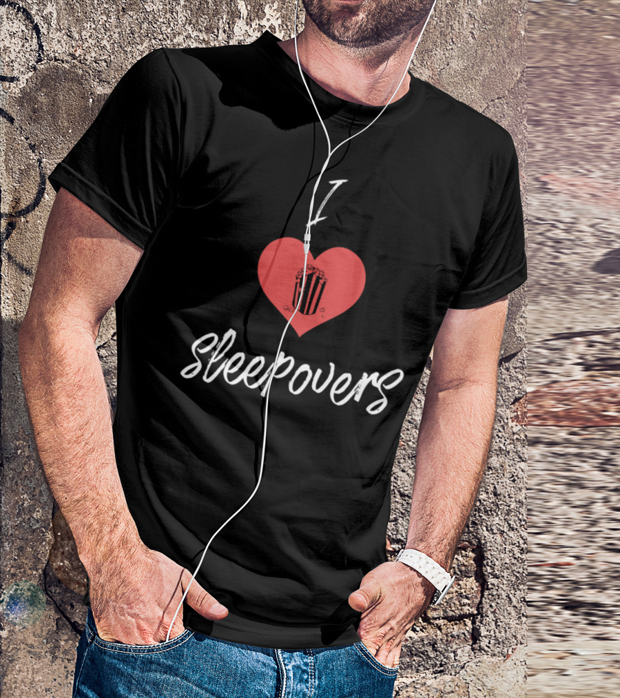 I Love Sleepovers Popcorn Heart Movie Night Slumber T-Shirt