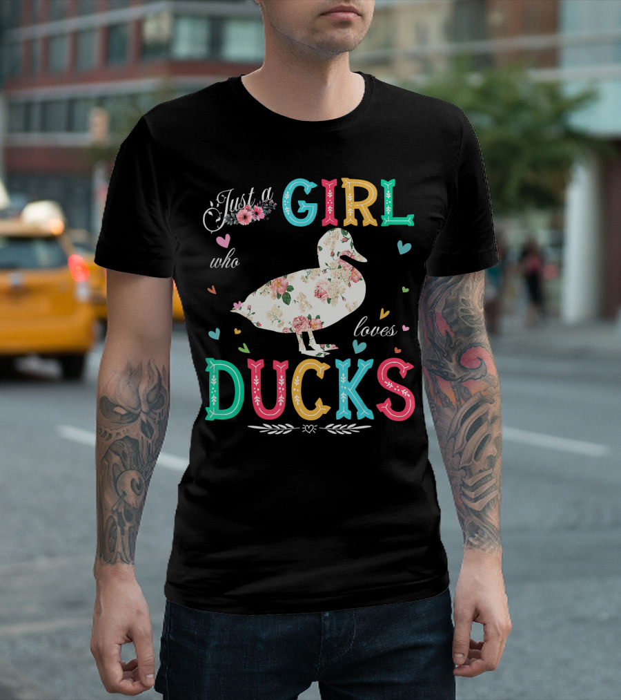 Just A Girl Who Loves Ducks Colorful Floral T-Shirt