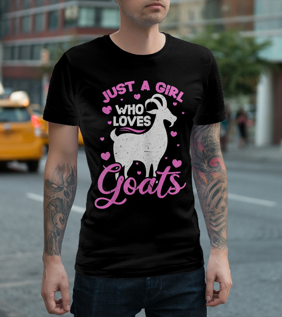 Just A Girl Who Loves Goats Farmer Farm Hearts T-Shirt