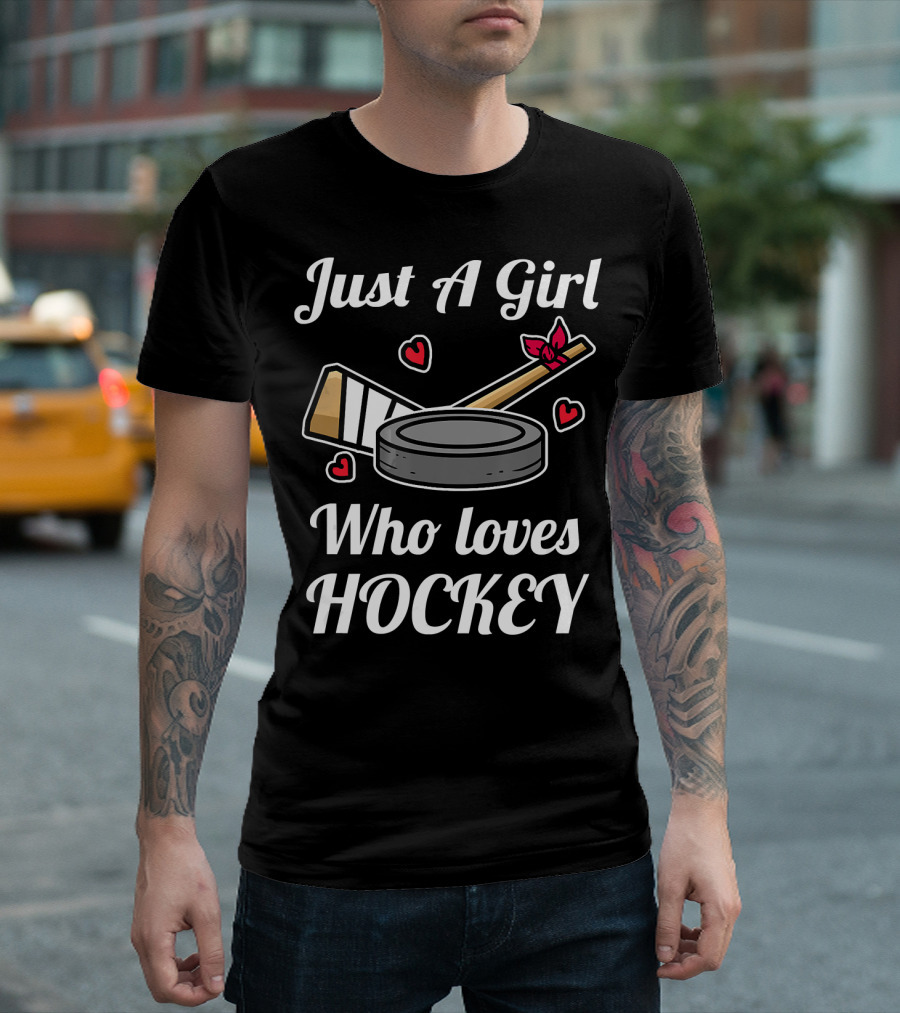 Just A Girl Who Loves Hockey with Ice Hockey Puck and Hearts T-Shirt
