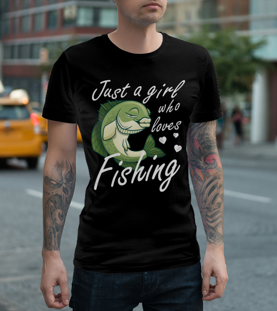 Just A Girl Who Loves Fishing with Playful Fish and Hearts T-Shirt