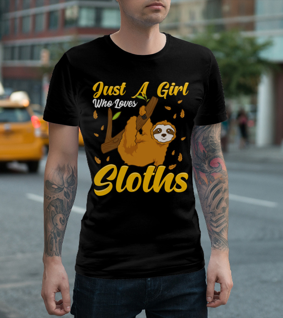 Just A Girl Who Loves Sloths Hanging on Branch Surrounded by Leaves T-Shirt