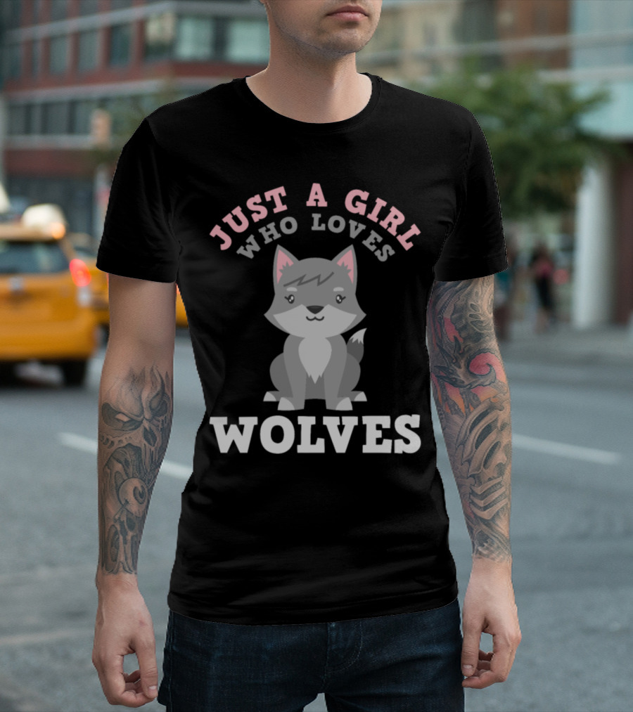 JUST A GIRL WHO LOVES WOLVES WOLF CARTOON T-Shirt