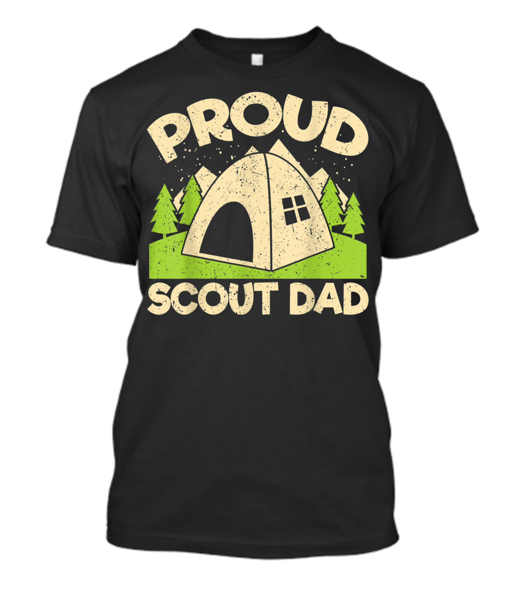 Proud Scout Dad Parent Father Of Boy Girl Club Camping Tent Mountain Forest Scene T-Shirt