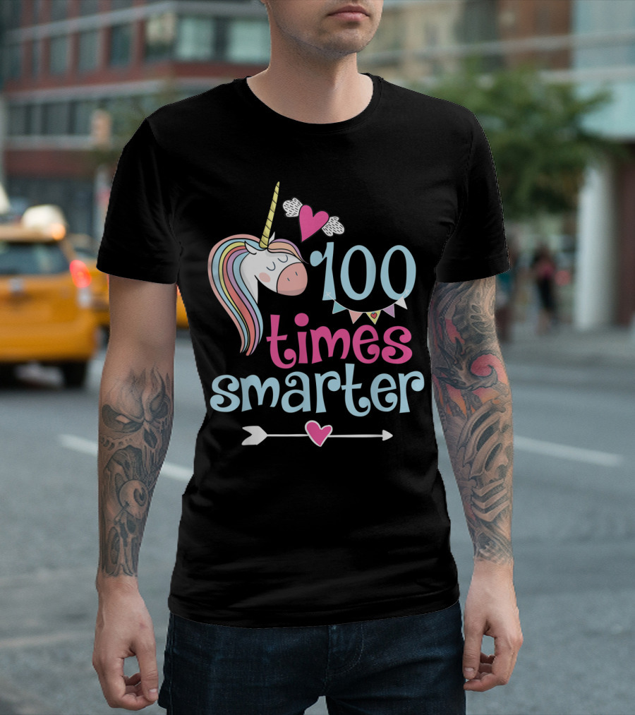 100 Days of School 100 Times Smarter Unicorn Arrow Heart T-Shirt