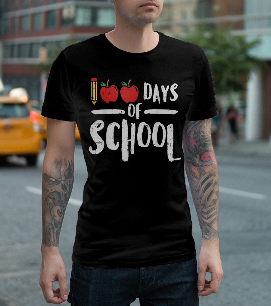 100 Days of School Pencil Apple Teacher 100th Day T-Shirt