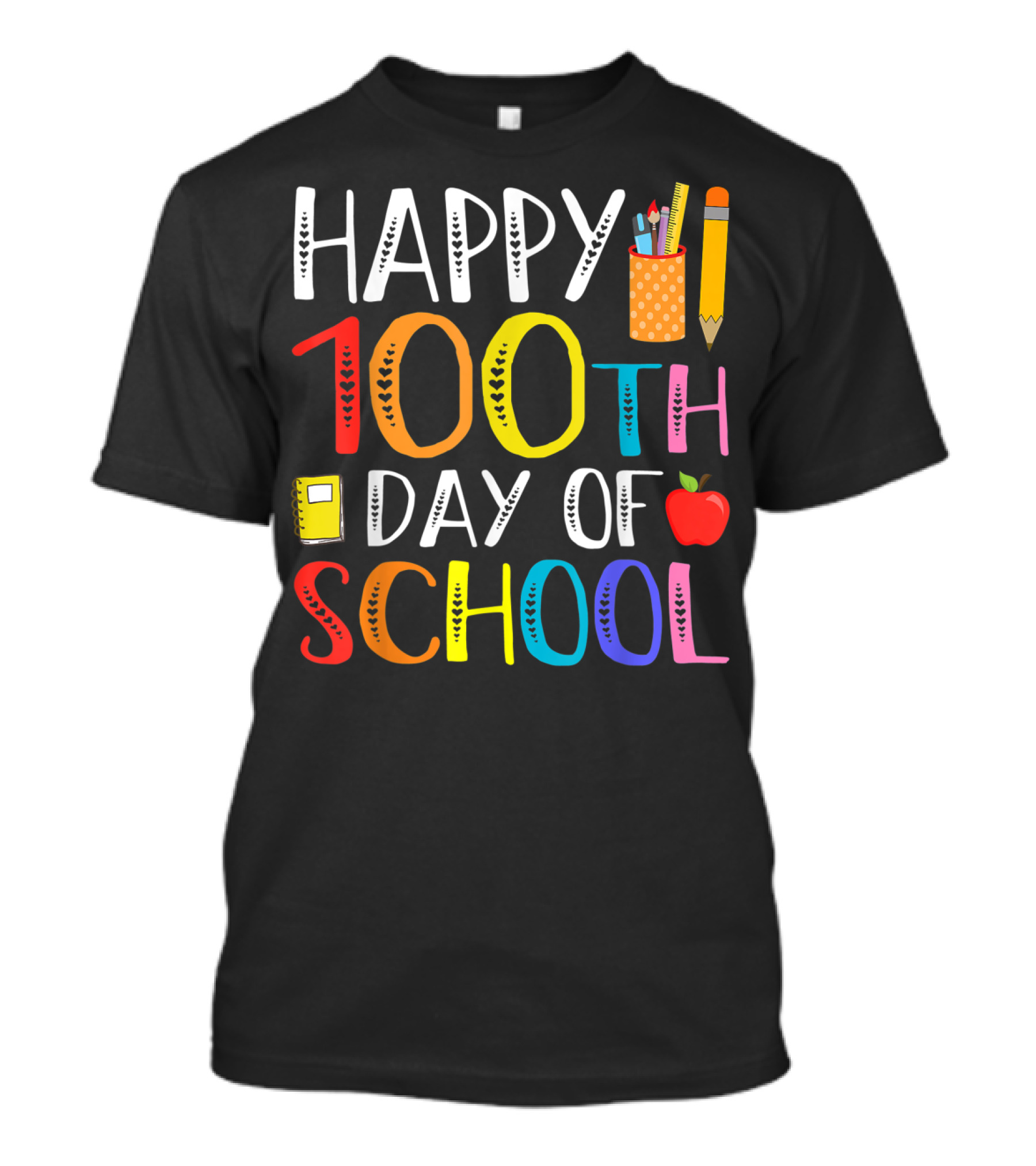 Happy 100th Day Of School Colorful Pencil Notebook Apple T-Shirt
