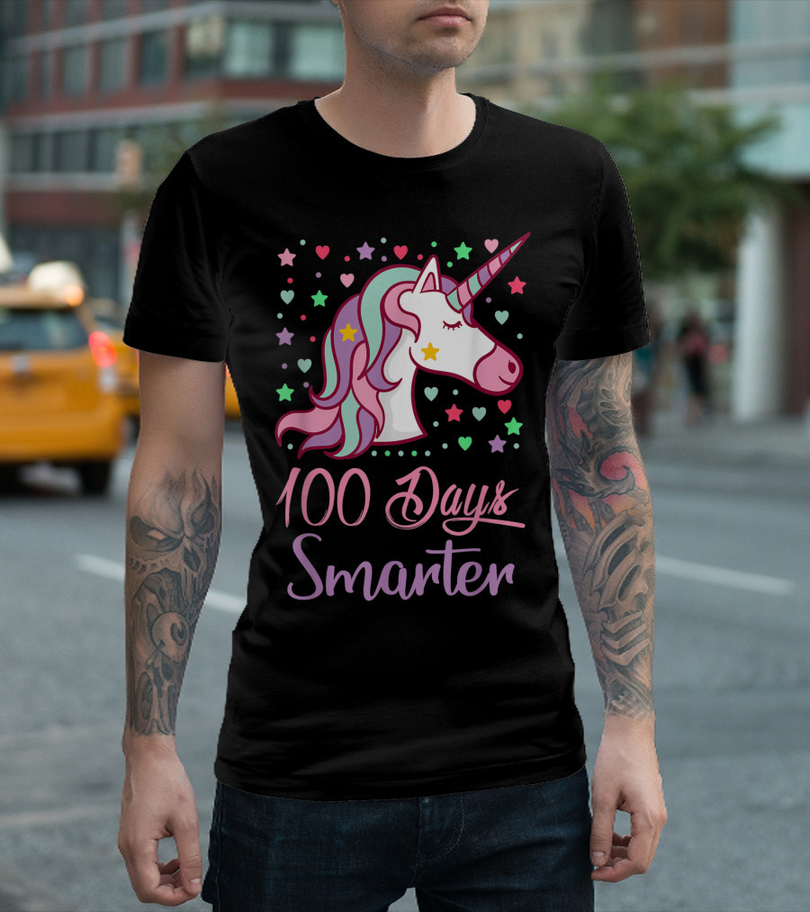 100 Days Smarter Unicorn Stars Hearts T-Shirt