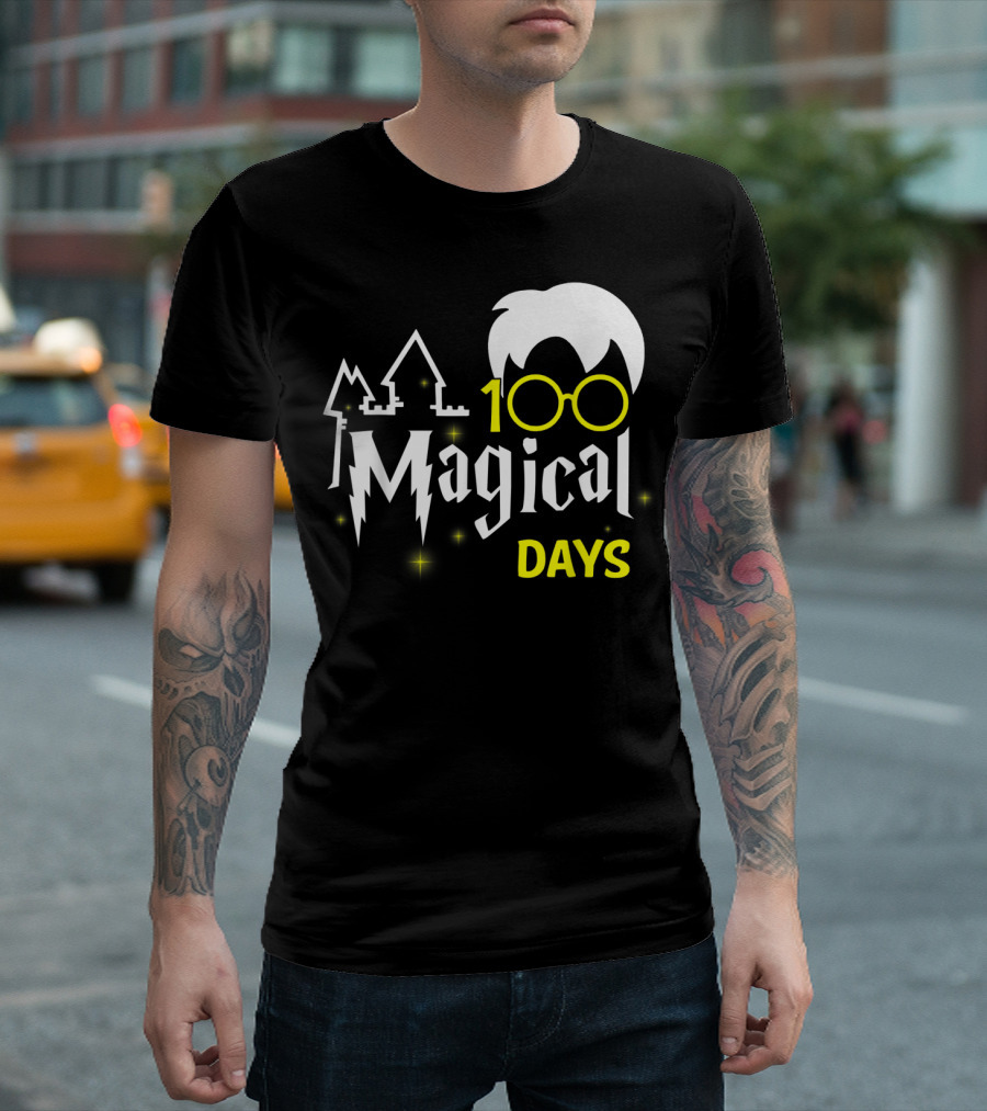 100 Magical Days Wizard Glasses and Castle 100th Days of School T-Shirt
