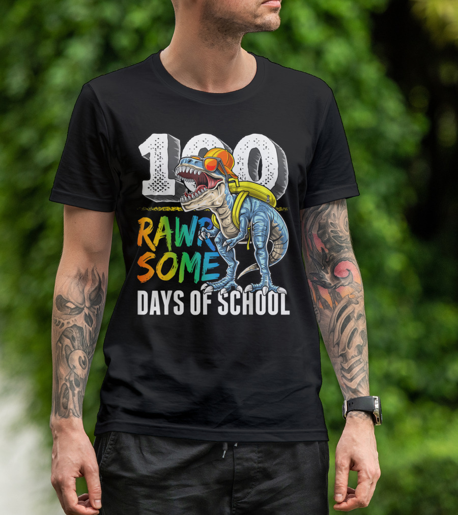 100 Rawrsome Days Of School Dinosaur With Back-to-School T-Shirt