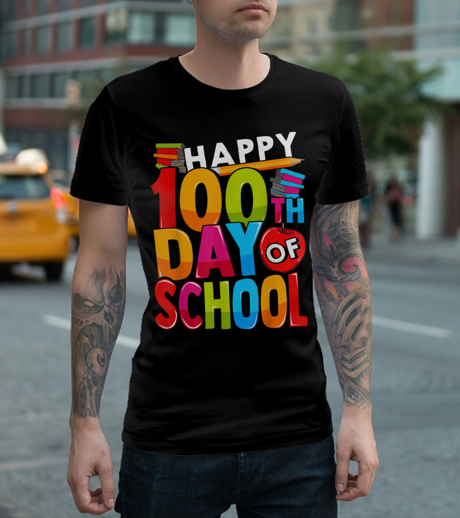 Happy 100th Day of School Pencil Apple Books T-Shirt