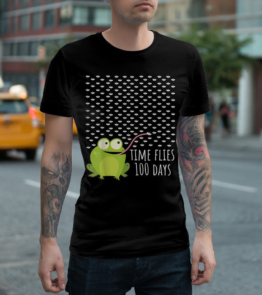 Time Flies 100 Days Frog Fly School Teacher Boy Girl T-Shirt