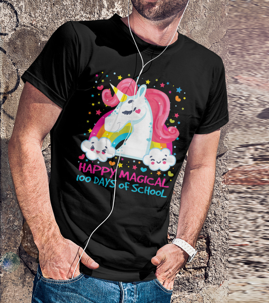 Bright And Colorful Unicorn Celebrating Happy Magical 100 Days Of School T-Shirt