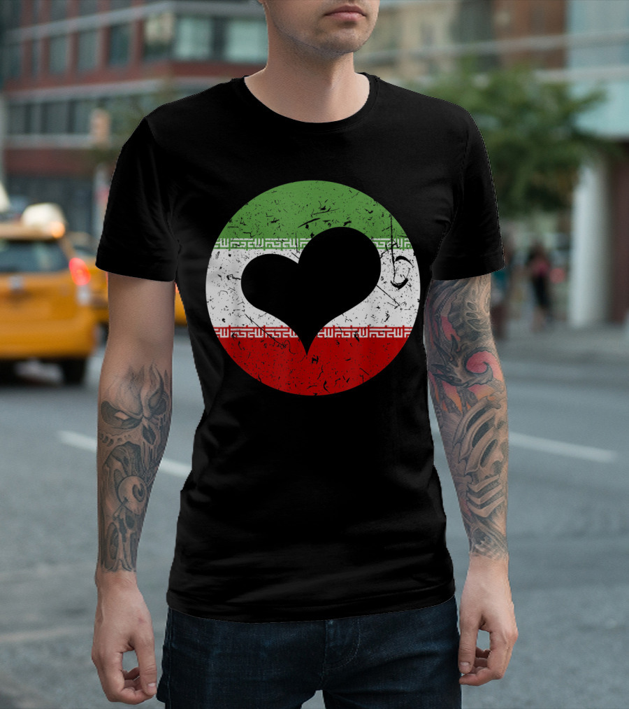 Heart Shape in Iran Flag Colors Circle Iranian Pride T-Shirt