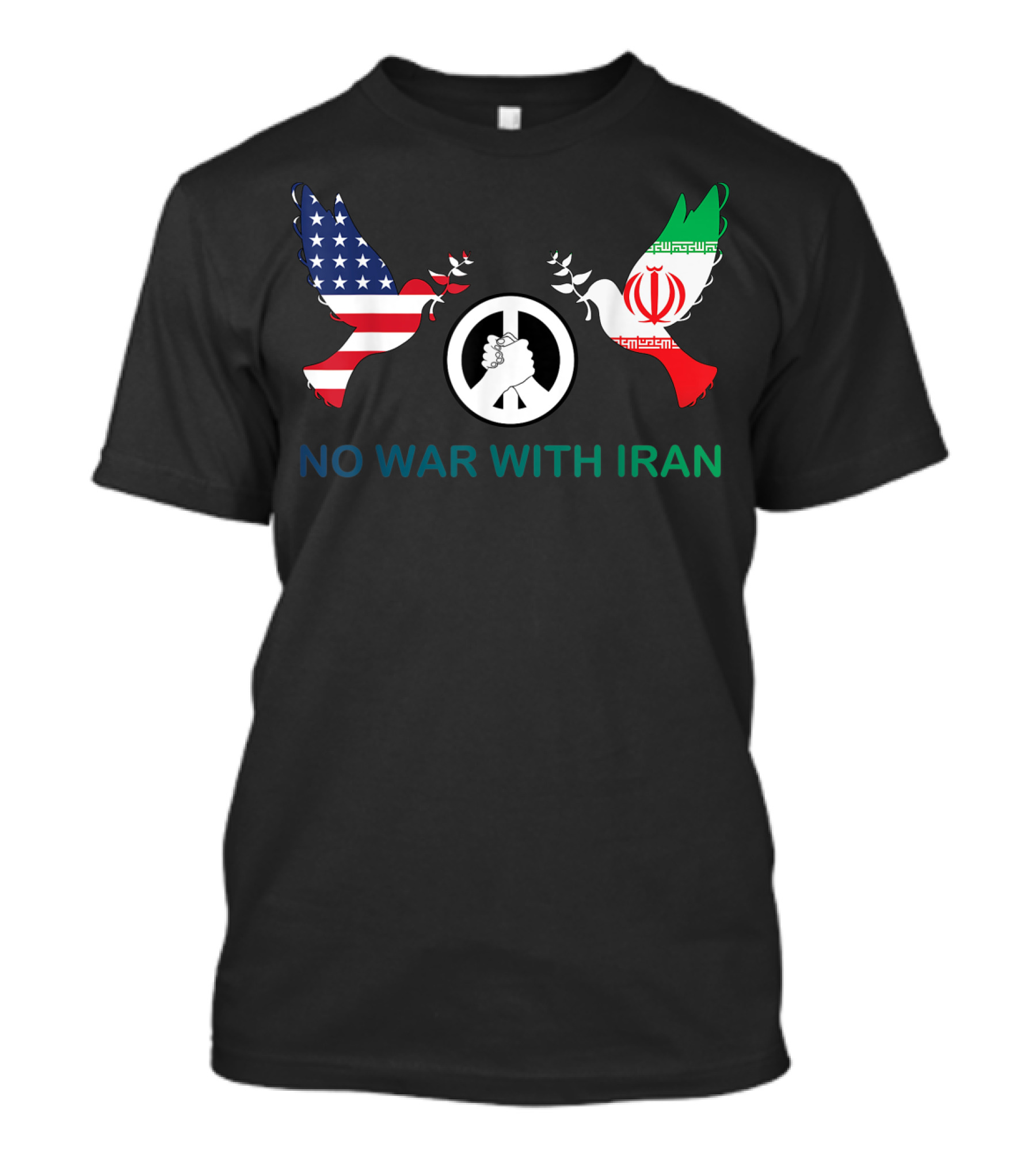 No War With Iran Peace Symbol American And Iranian Flags T-Shirt