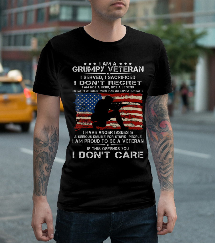 I Am A Grumpy Veteran I Served I Sacrificed I Don't Regret American Flag T-Shirt