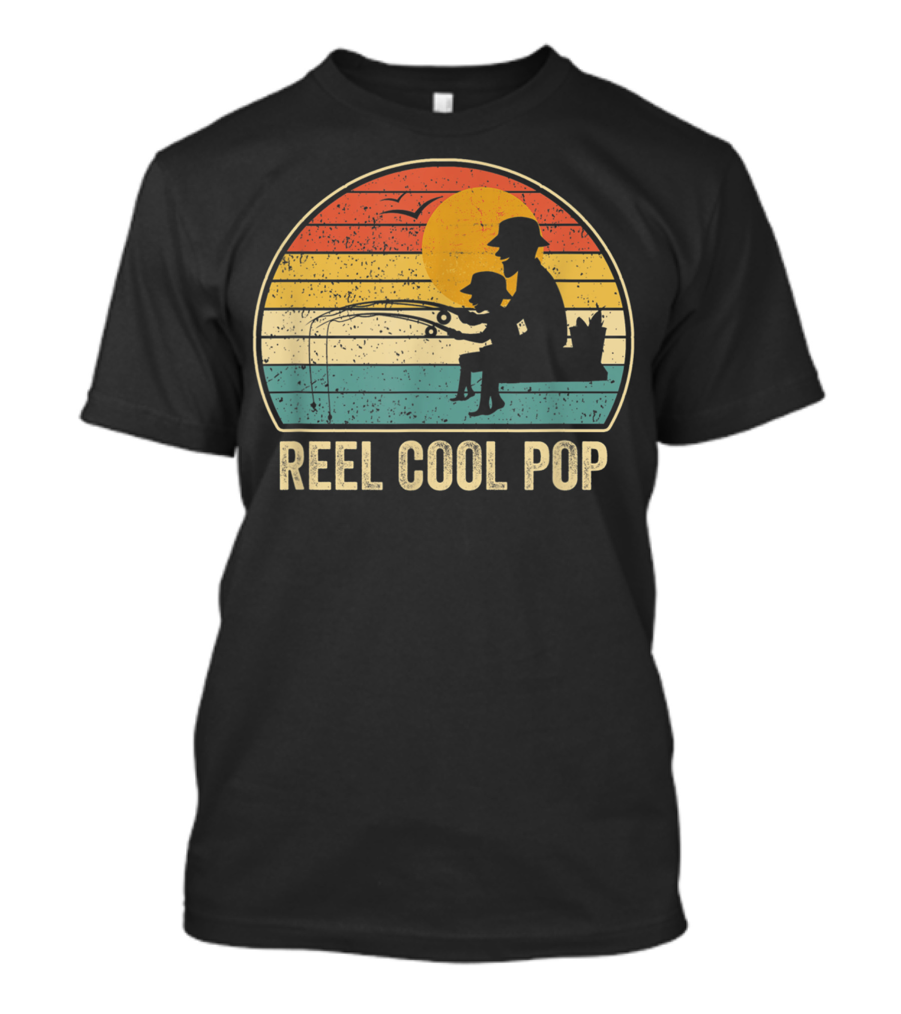 Reel Cool Pop Vintage Fisherman Father's Day Retro Sunset Fishing T-Shirt