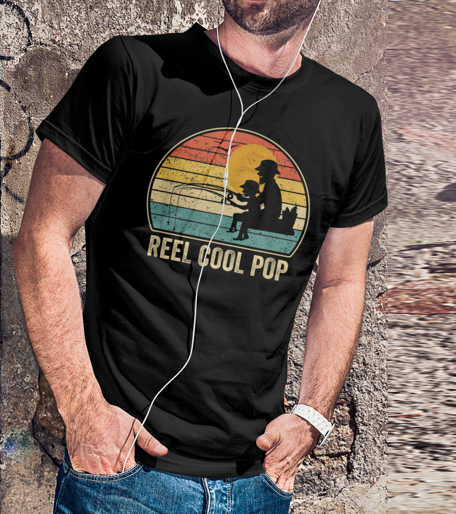Reel Cool Pop Vintage Fisherman Father's Day Retro Sunset Fishing T-Shirt
