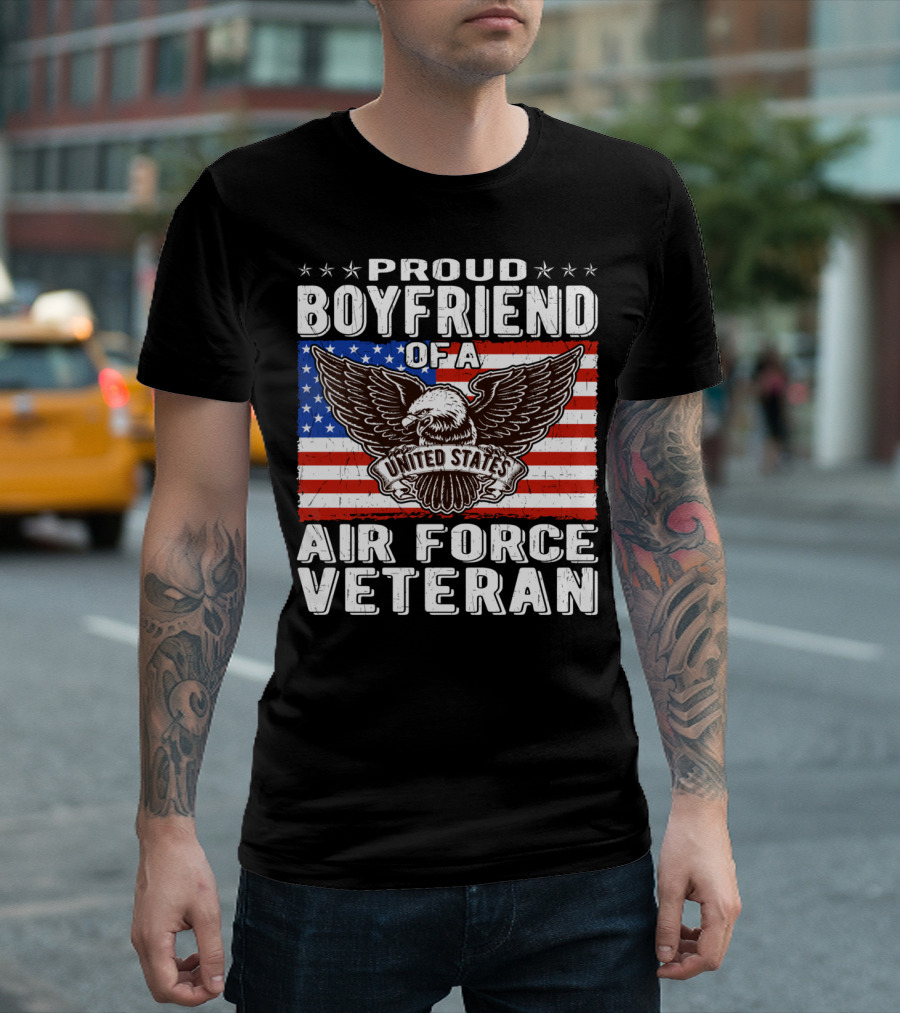 Proud Boyfriend Of United States Air Force Veteran With American Flag Eagle T-Shirt