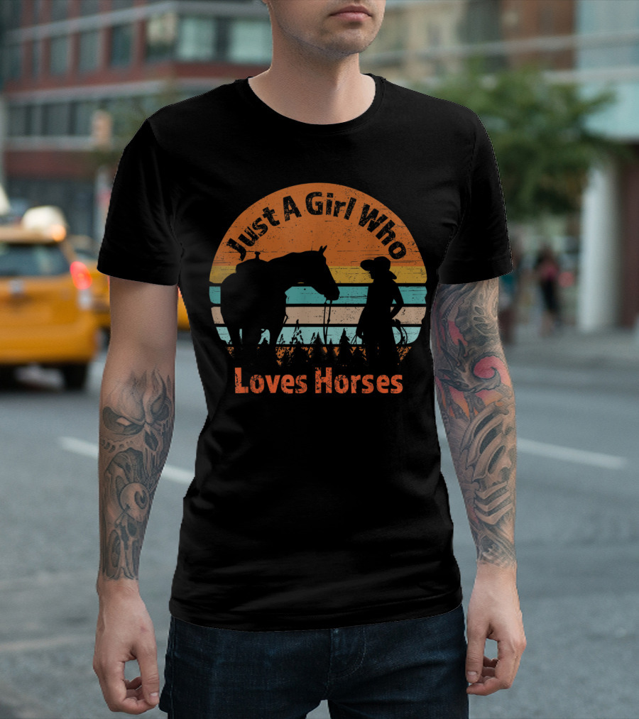 Just A Girl Who Loves Horses Vintage Sunset T-Shirt