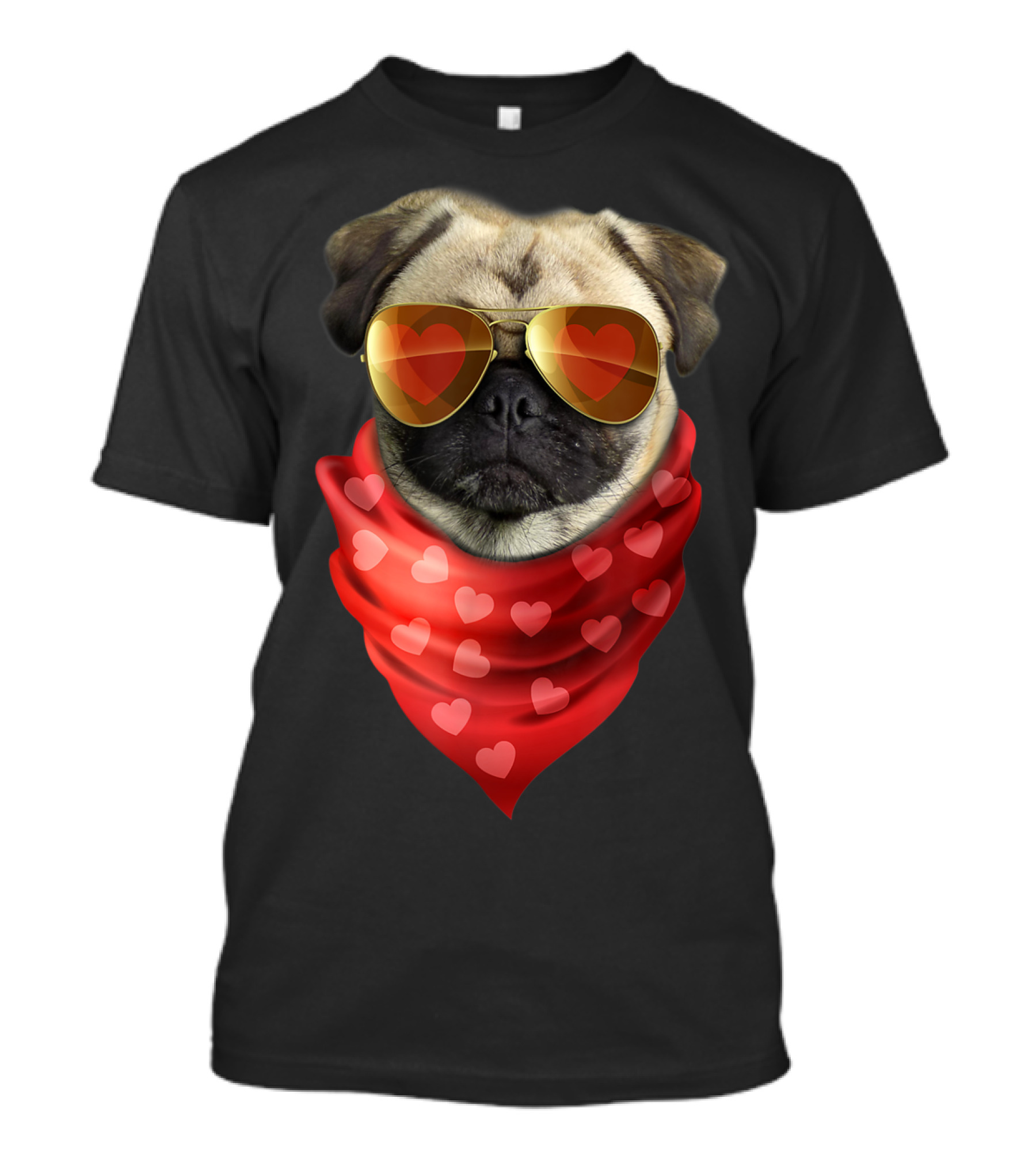 Pug Valentine Heart Bandana Sunglasses Romantic Mood T-Shirt