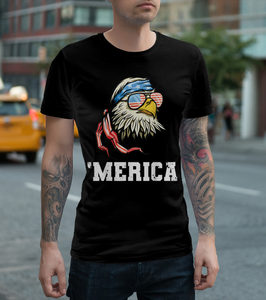 'Merica Patriotic Eagle USA Flag Bandana Sunglasses T-Shirt