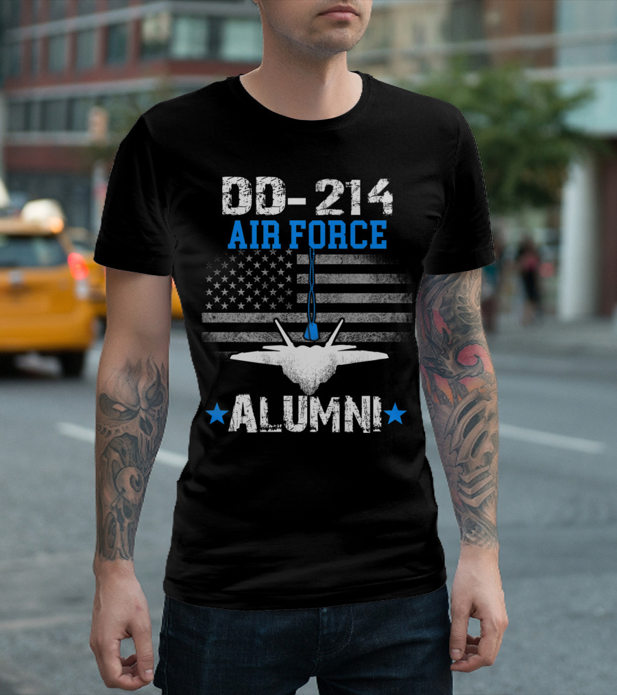 DD-214 Air Force Alumni Veterans Flag Fighter Jet T-Shirt