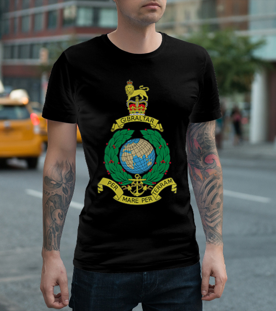 Royal Marines Corps UK Military Veteran Gibraltar Per Mare Per Terram T-Shirt