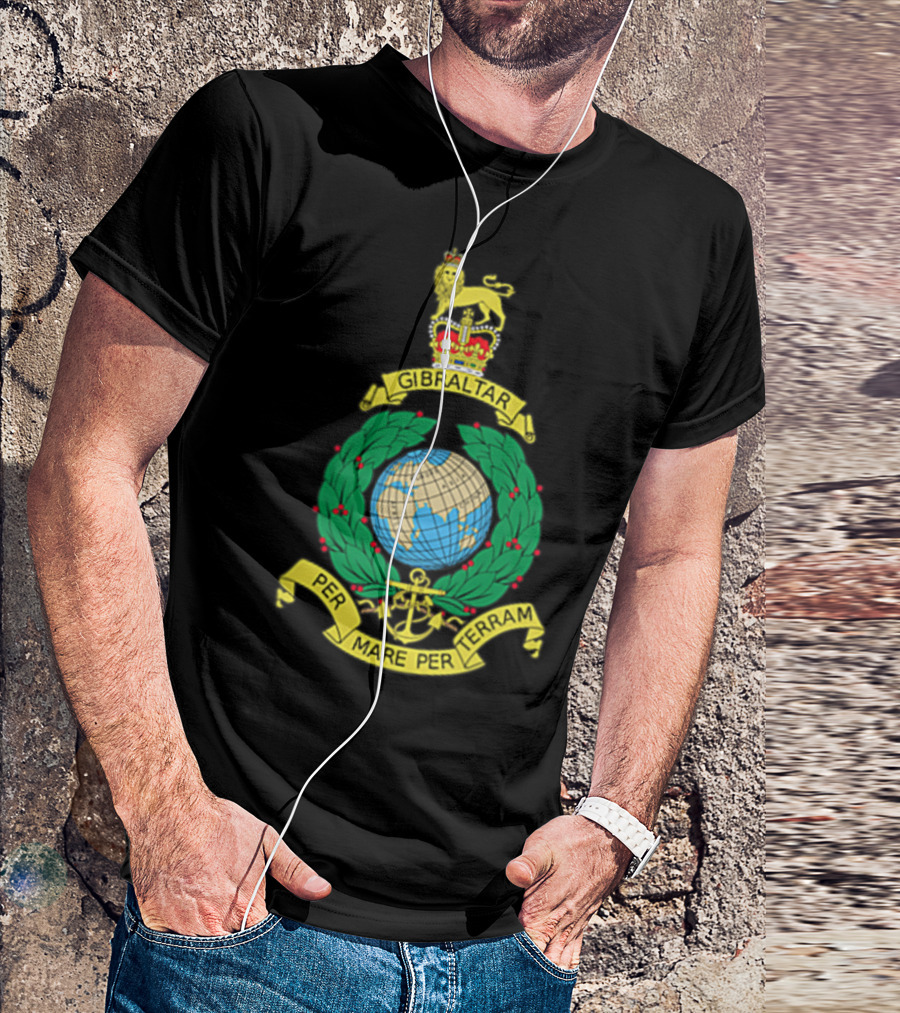 Royal Marines Corps UK Military Veteran Gibraltar Per Mare Per Terram T-Shirt