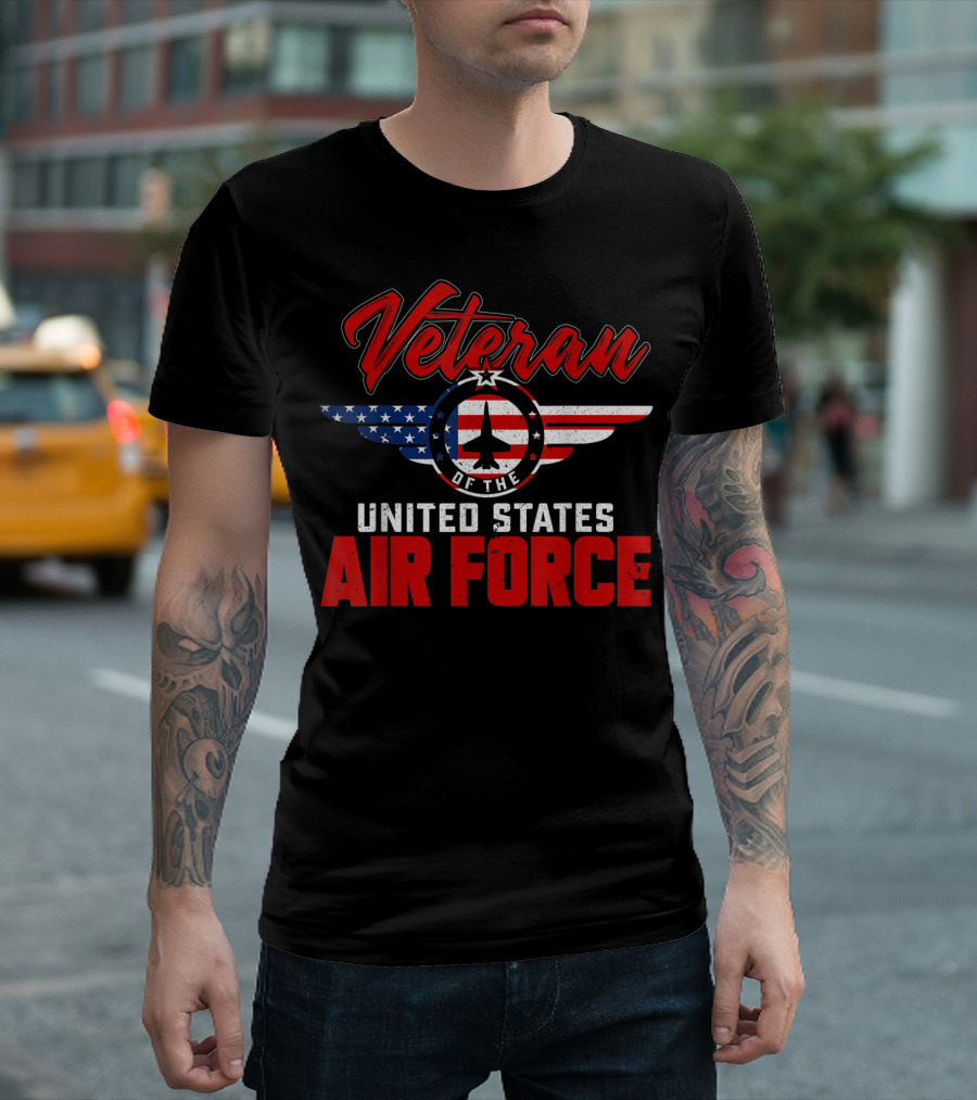 Veteran of the United States Air Force with American Flag and Jet T-Shirt