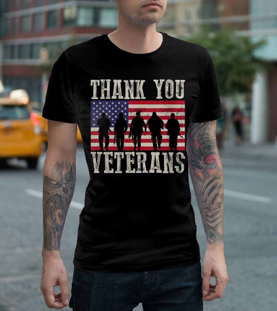Thank You Veterans American Flag Soldiers T-Shirt