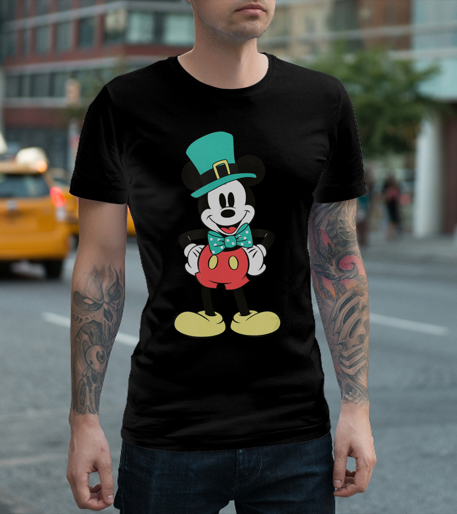 Disney Mickey Mouse Irish Green Top Hat and Bowtie T-Shirt