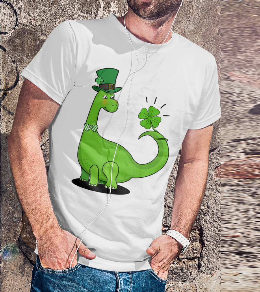 Kid's Dinosaur With Leprechaun Hat And Shamrock For St Patrick's Day T-Shirt