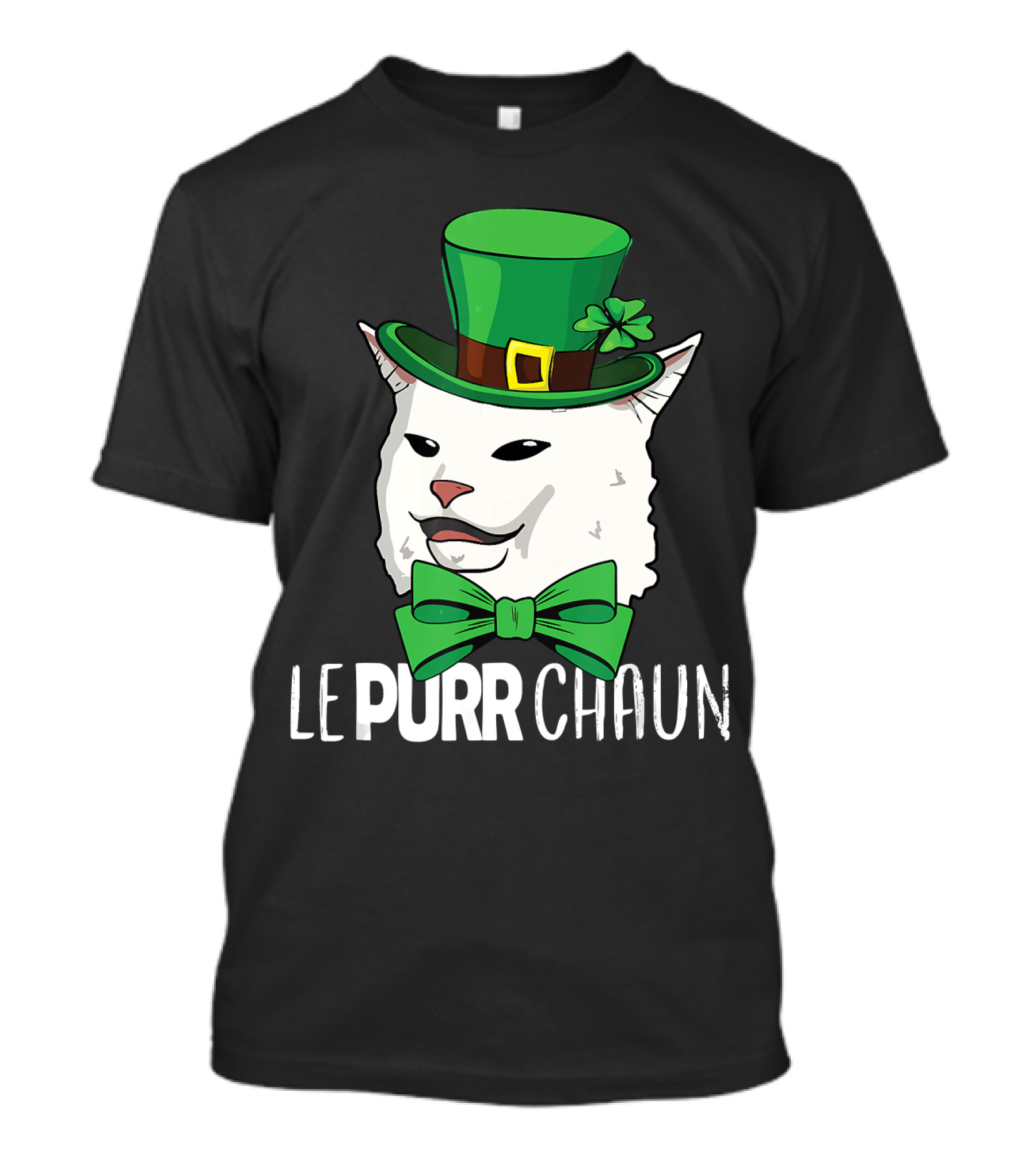 Lepurrchaun Cat With Shamrock Hat And Bowtie T-Shirt
