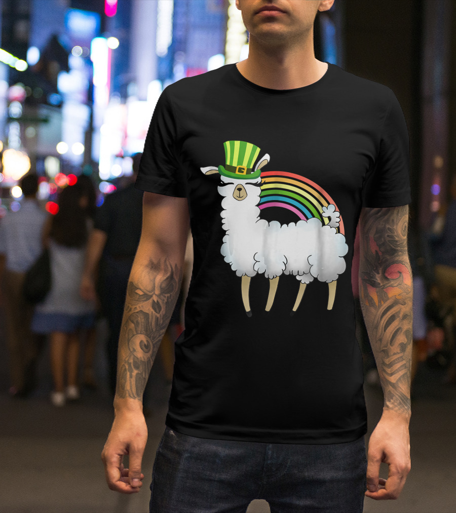 Llama St Patricks Day Rainbow Leprechaun Hat Cute Festive Iconic T-Shirt
