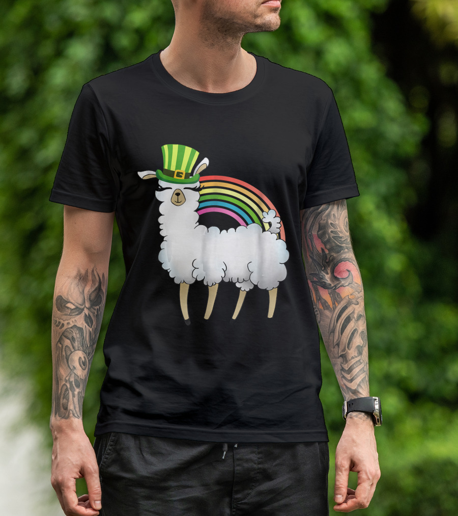 Llama St Patricks Day Rainbow Leprechaun Hat Cute Festive Iconic T-Shirt