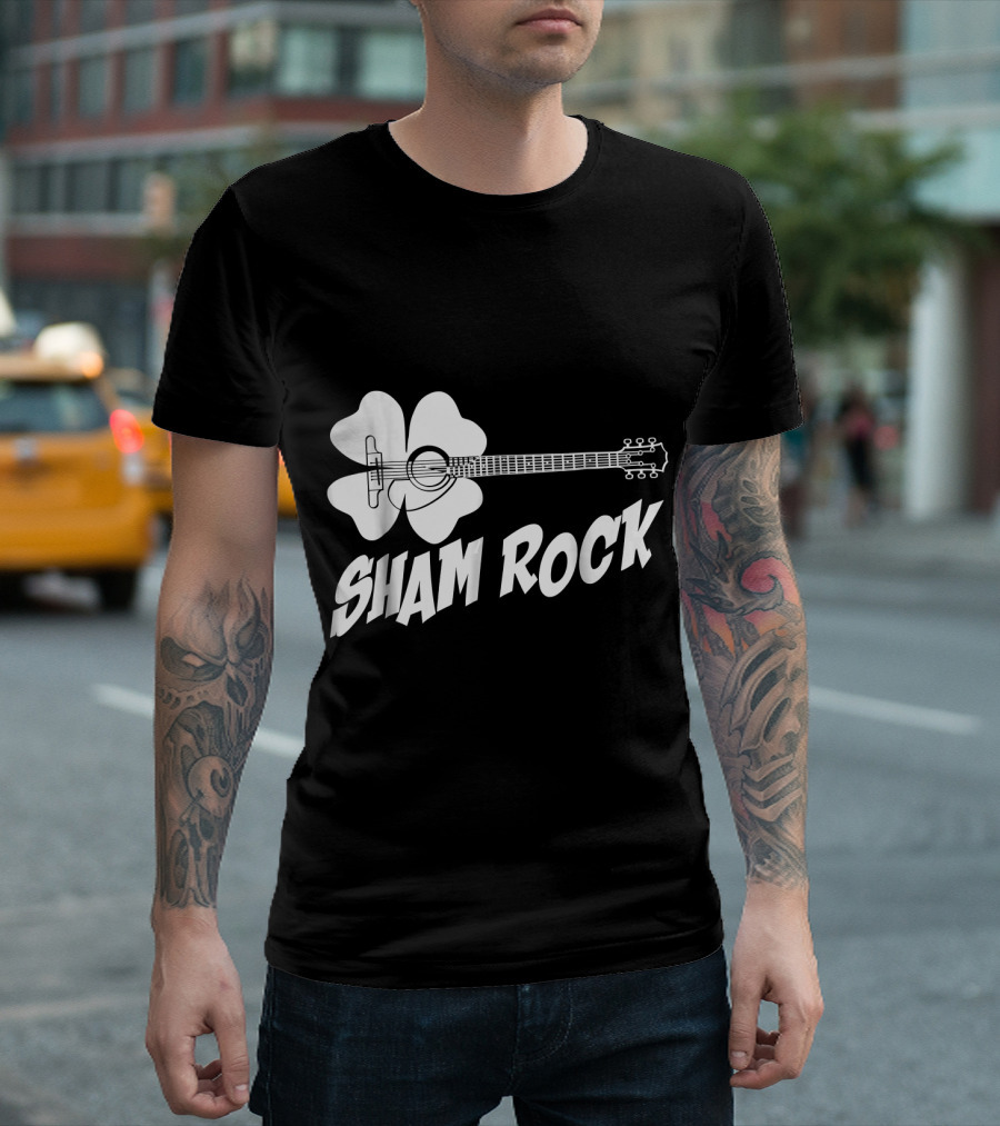 Sham Rock Funny St Patricks Day With Shamrock Guitar T-Shirt