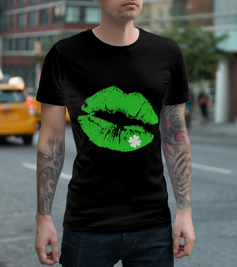 Shamrock Green Lips Kiss with Clover T-Shirt