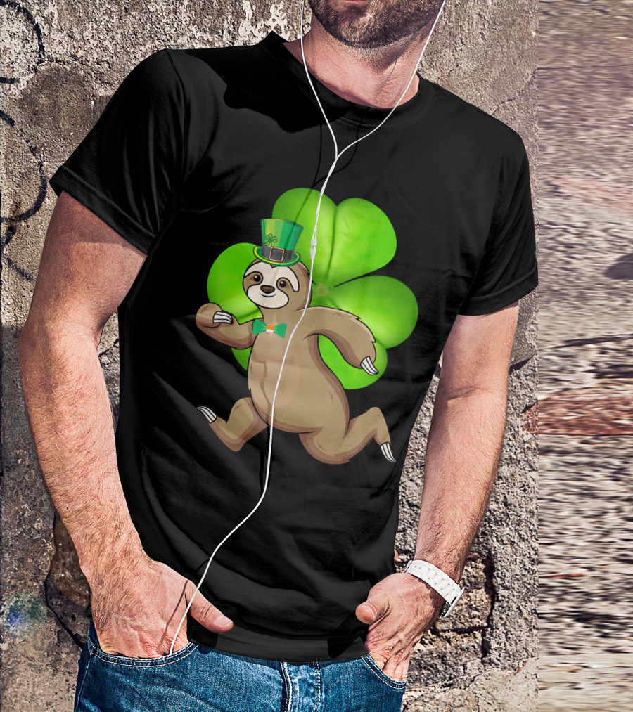 Running Sloth Shamrocks St Patricks Day Animal T-Shirt