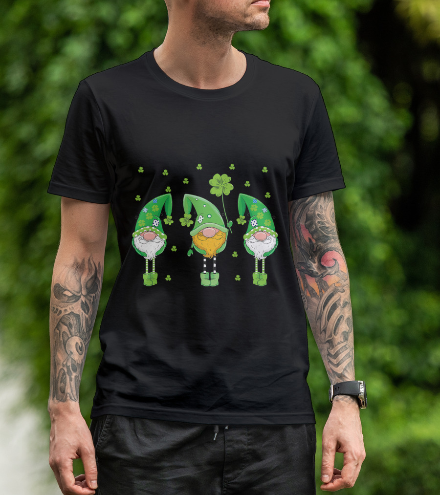 St Patrick's Day Gnome Trio With Shamrocks And Lucky Charm T-Shirt